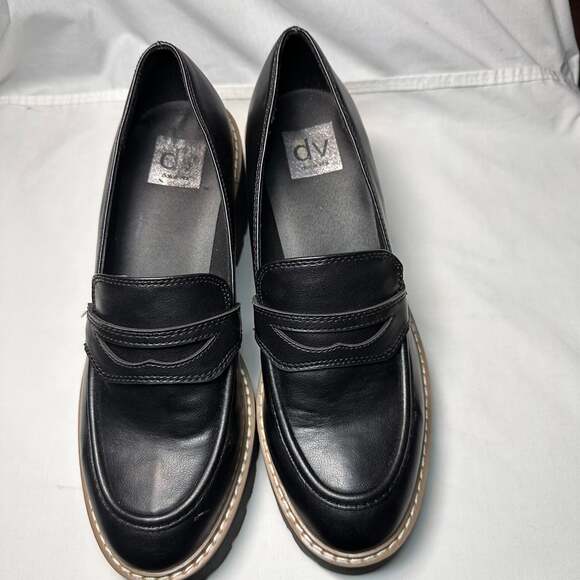 Dolce Vita Halona Lug-Sole Black Leather Platform Loafers - Picture 7 of 8